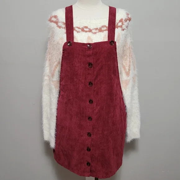 ASOS | Dresses | Asos En Creme Burgundy Corduroy Pinafore Dress Size Medium  | Poshmark